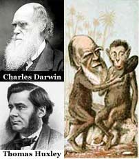 Darwin and Huxley Portraits and Darwin cartoon